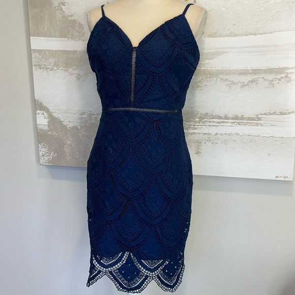 Lace Detail Navy Blue Dress by Minuet - Picture 1 of 7